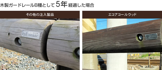 エコアコールウッドを木製ガードレールとして5年間使用した例